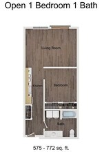 Open 1 Bedroom 1 Bath 421 floor plan